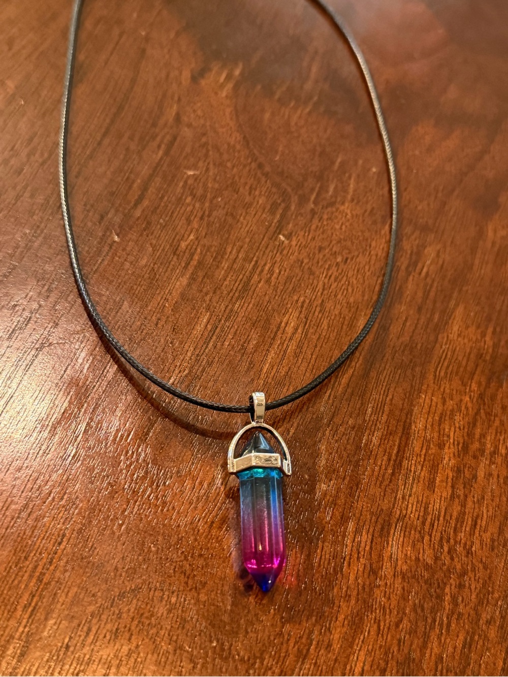 Crystal Point Pendant Necklace - Pink & Blue